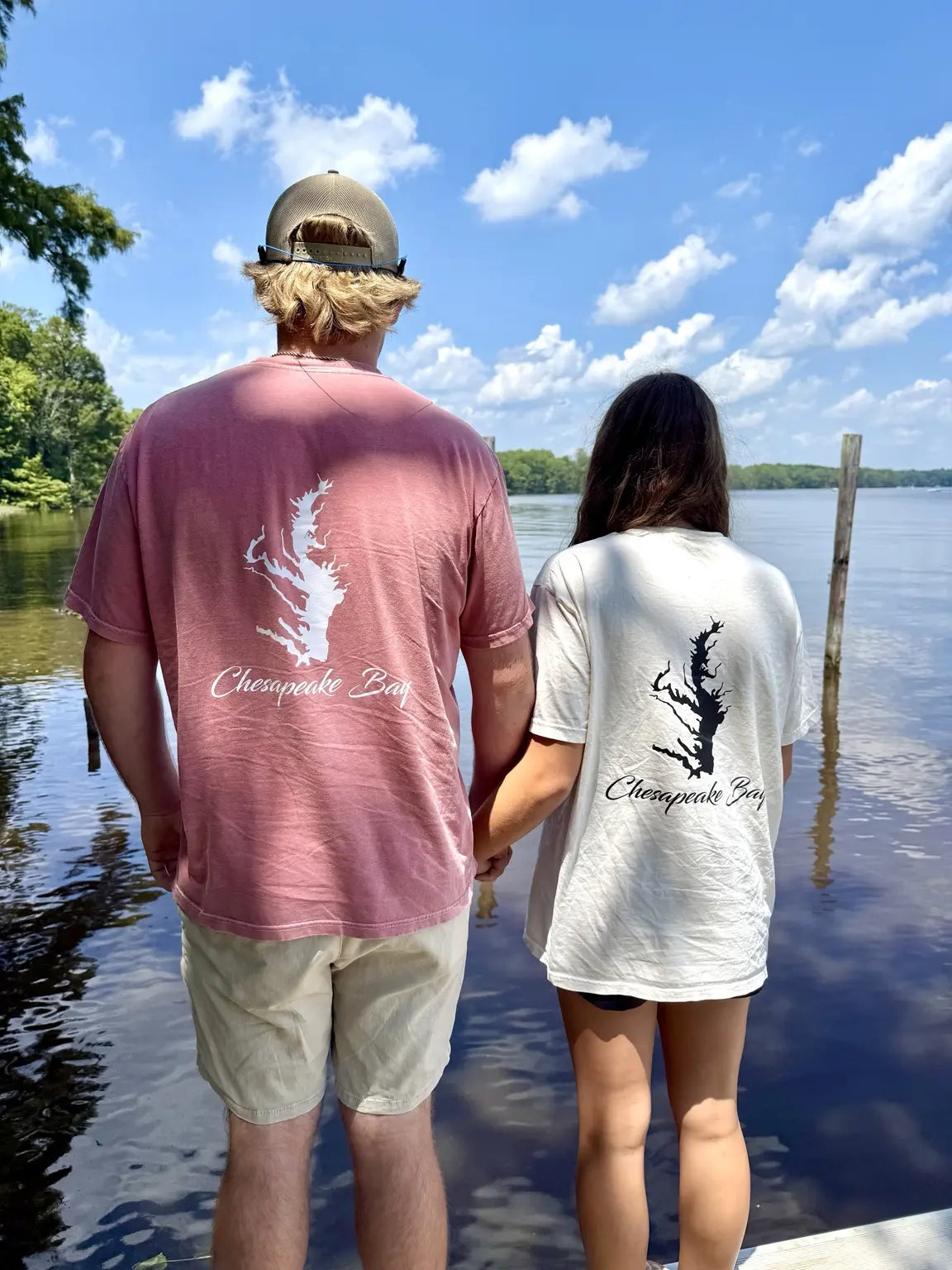 Dirty Buoy Chesapeake Bay shirts worn beside the water